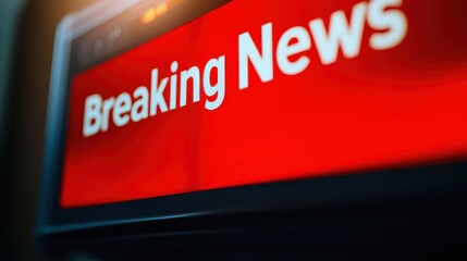 Digital breaking news alert screen highlighting important current events and updates in bold letters.