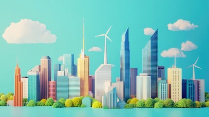 Obraz premium A city skyline with buildings powered by renewable energy sources