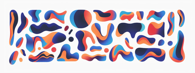 Abstract Organic shape, amoeba freeform om white background. Set of irregular liquid gradient blot form graphic elements.