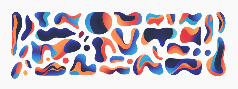 Abstract Organic shape, amoeba freeform om white background. Set of irregular liquid gradient blot form graphic elements.