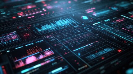 Obraz premium Futuristic digital interface with glowing graphs and data. (1)