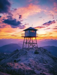 Fototapeta premium Mountain peak with tower