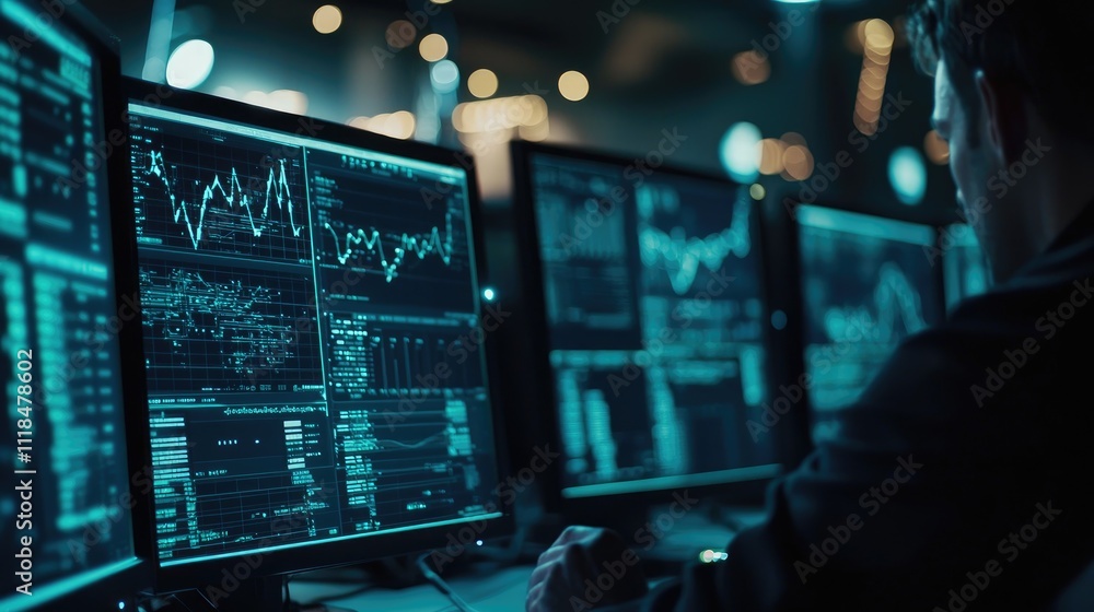 Poster data analyst working with advanced financial charts and graphs