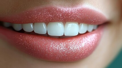  a close up of a woman's smile with white teeth