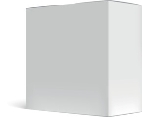 Closed vertical rectangular white cardboard packaging box mockup casting a shadow on a white background, ideal for showcasing product designs and branding