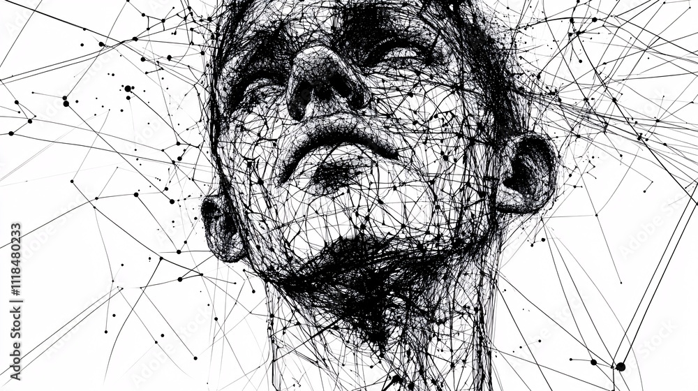 Aufkleber Man face emerging from network mesh of lines and dots