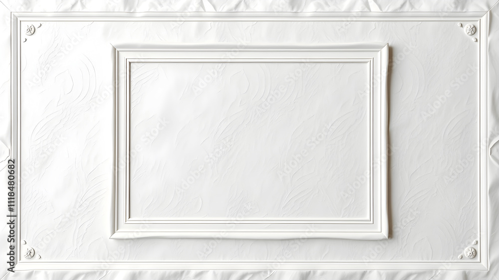 Aufkleber white frame on a white fabric background. 3d rendering mock up