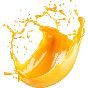 Energetic splash of glossy mango pulp frozen mid air, creating vibrant scene