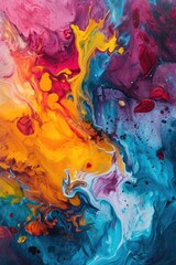 Abstract Canvas: Colorful Acrylic Artistic Painting with Melted Elements