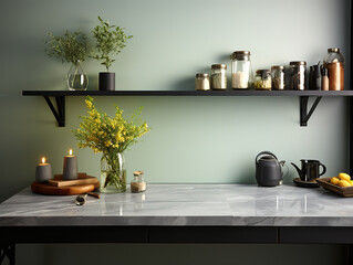 Stylish Kitchen Countertop with Decor and Ingredients