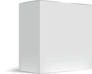 Realistic white cardboard packaging box mockup casting a soft shadow on a clean white background, perfectly suited for displaying product designs and branding concepts