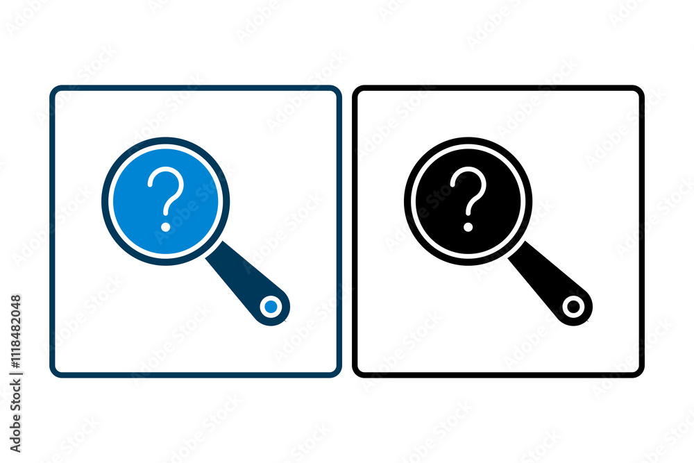 Poster search icon with question mark icon. icon related to search. suitable for web site, app, user interf