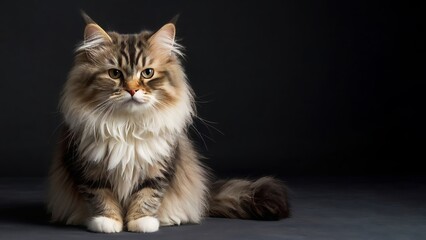 Obraz premium Elegant feline portrait showcasing the Ragamuffin breed, ragamuffin cat, black background