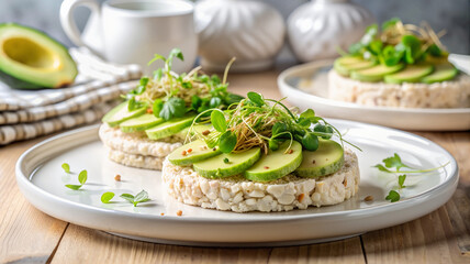 Avocado toast on crispbread with fresh greens