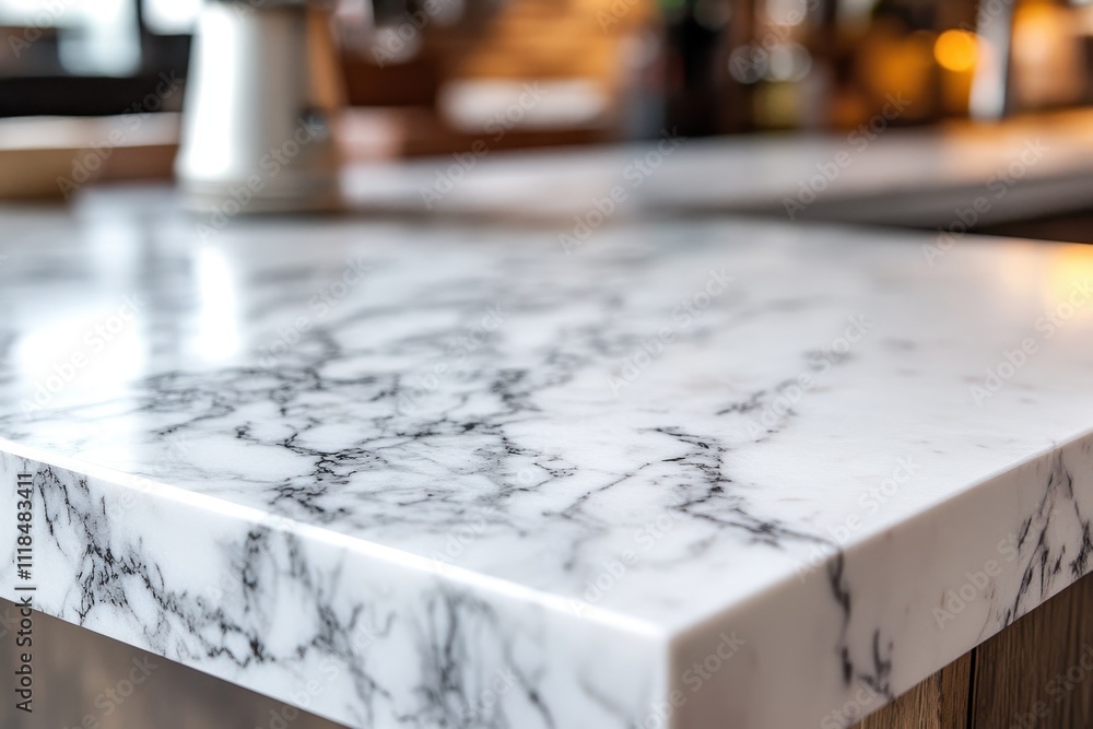 Aufkleber a close-up of a marble countertop with intricate patterns and a blurred background.