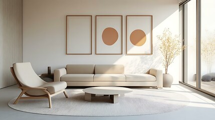 Modern Minimalist Beige Living Room Design