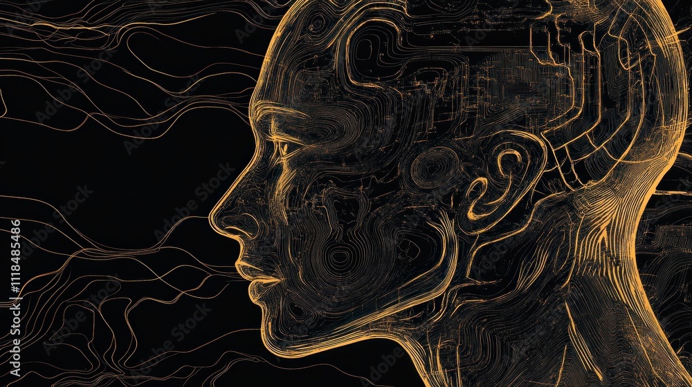 Leinwandbilder a digital representation of a human head with circuit-like patterns, symbolizing technology and cons