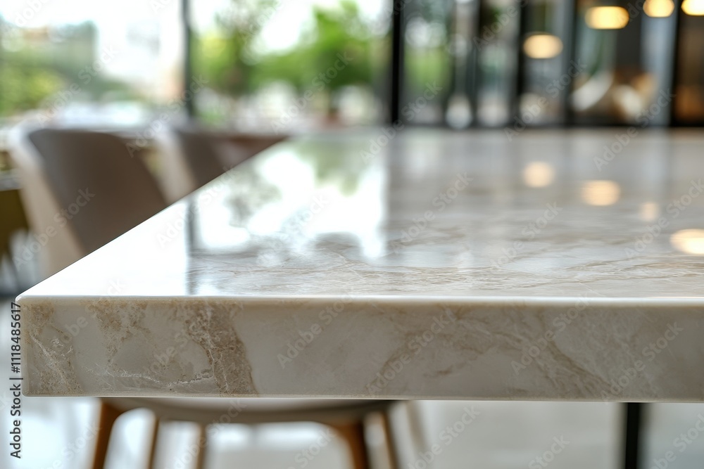 Poster a close-up of a marble table edge in a modern caf? setting.