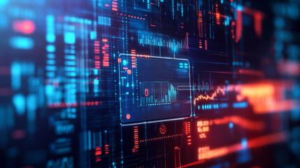 A colorful 3D business background surrounded by digital marketing icons, business concept abstract background with various geometric elements, Budget and financial Online Management System Interface.