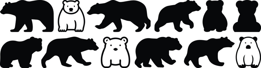 Polar baer silhouette set vector design big pack of arctic illustration and icon