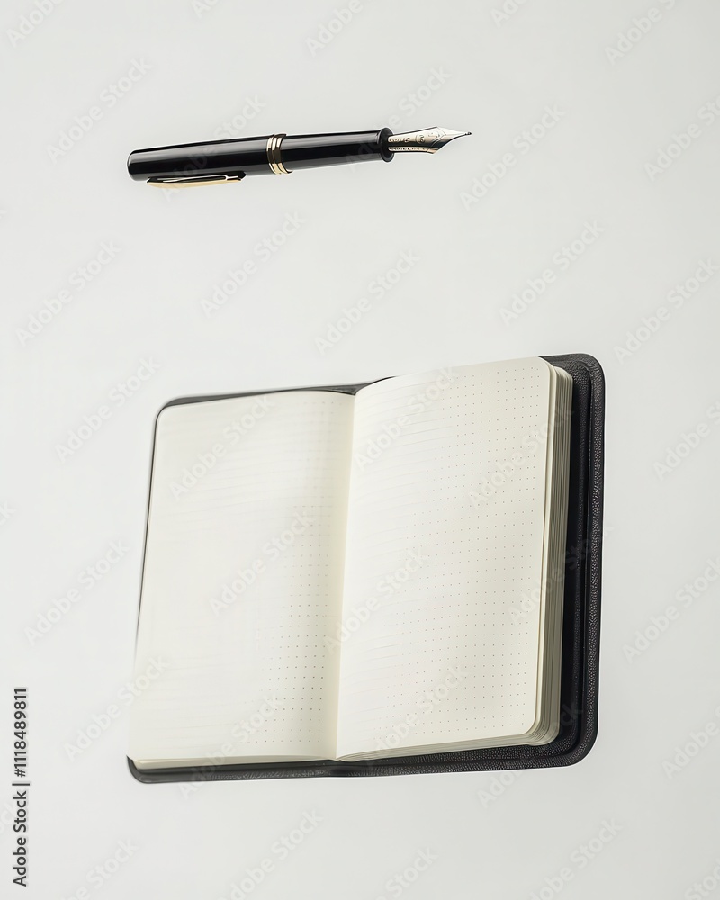 Poster writing inspiration with open notebook and fountain pen minimalist workspace creative environment to