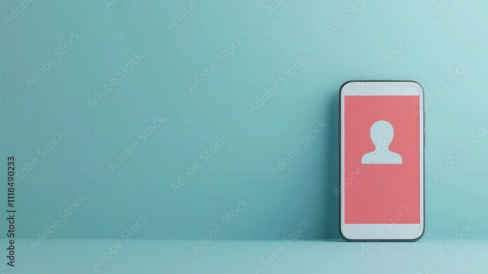 Aufkleber spam call phone security concept. smartphone displaying a user profile icon on a pastel background.