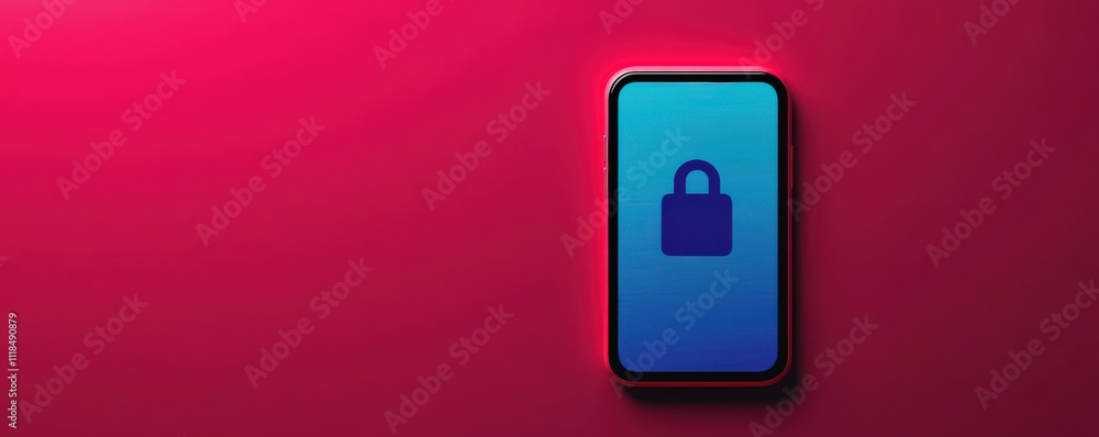 Poster spam call phone security concept. mobile phone with a lock icon on a vibrant background.