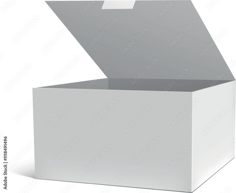 Poster realistic open box mockup featuring a white gift packaging box, showcasing an opened package alongsi