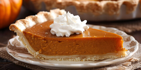 Sweet Pie Slice with a Generous Dollop of Whipped Cream