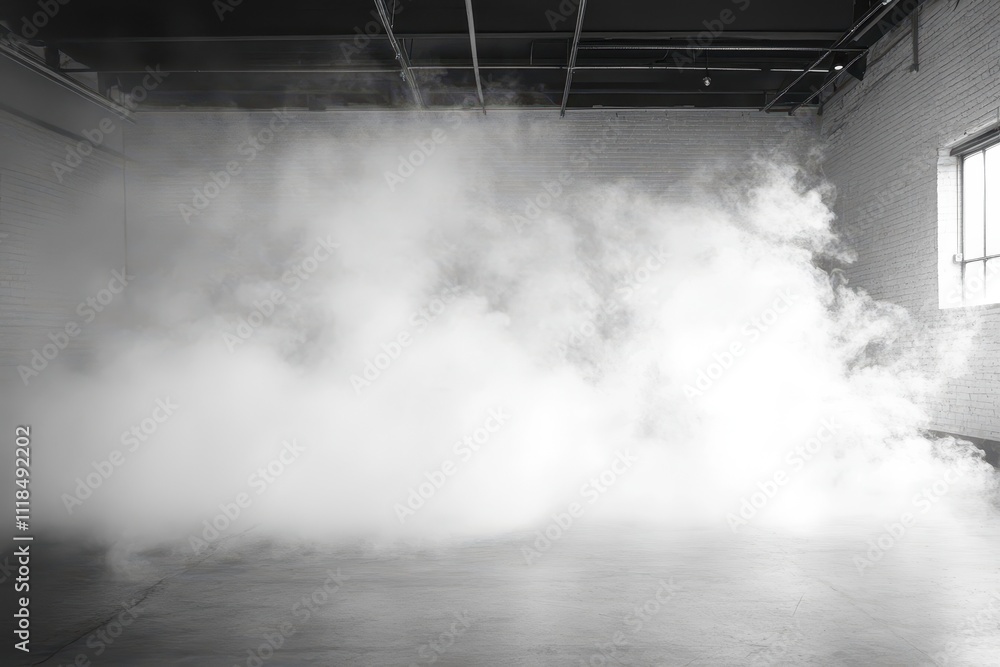 Poster a foggy, empty space with soft light creating a mysterious atmosphere.