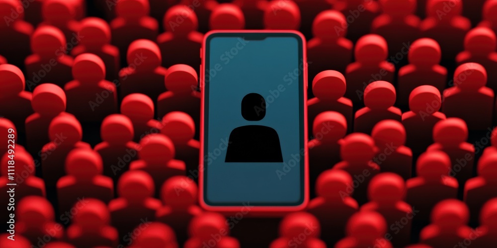Aufkleber spam call phone security concept. mobile phone displaying a user profile among red figures.