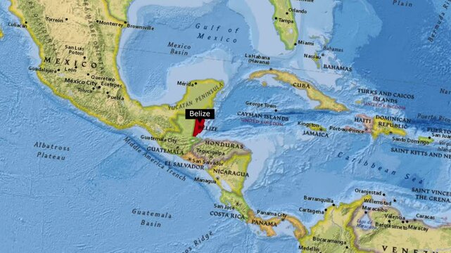 Belize Map Zooming In Revealing Country Location in Central America