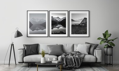 A beautifully designed living room showcases a contemporary sofa adorned with plush cushions and a soft throw