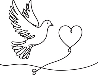 Minimalist Line Art One-Outline Dove Drawing on White Background