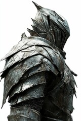 Fototapeta premium Weathered metal armor, knight, back view, isolated.