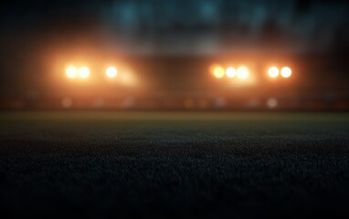 Night game. Stadium lights illuminate the dark field.