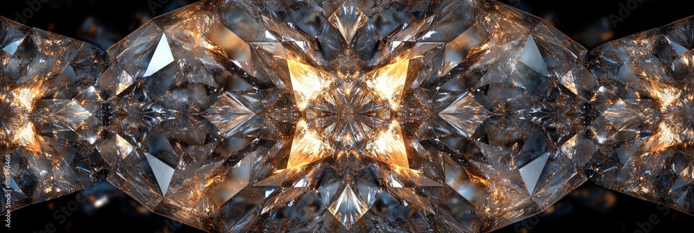 Poster kaleidoscopic crystal pattern with intricate reflections and light