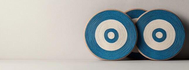Two concentric circular targets in shades of blue and white, set against a minimalist backdrop.