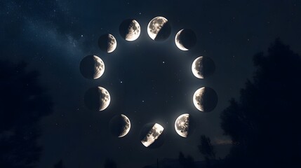 Moon phases with mystical art style