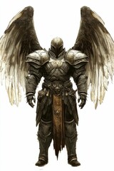 Fototapeta premium Armored winged figure; dark, imposing, powerful.