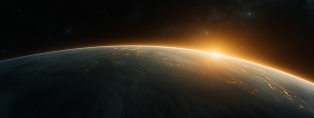 Golden sunrise over Earth from space. A breathtaking view of our planet's horizon.