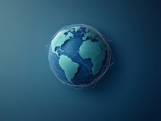 Global network connection.  A digital rendering of Earth encased in a web of connections.