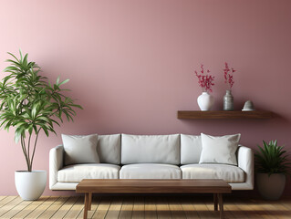 Fototapeta premium Modern Living Room with Pink Wall and Sofa