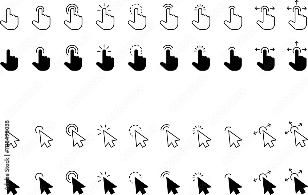 Poster mouse click cursor icon. hand mouse pointer pictogram on transparent background. finger web click po