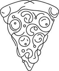 Minimalist Line Drawing of a Fresh Italian Pizza Slice on White Background