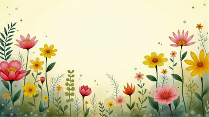 Obraz premium Colorful watercolor painting of flowers blooming in a serene meadow with soft hues and gentle ambiance