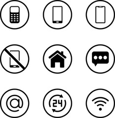 Contact us icons set. Phone, Chat icon. Telephone call sign. Contact symbol phone mobile call. Cell phone pictogram