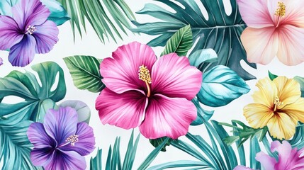 Watercolor Tropical Floral Pattern