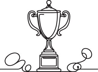 Minimalist Line Drawing of Trophy Cup Symbolizing Competition on White Background
