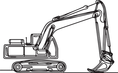 Minimalist Line Drawing of a Long Arm Excavator on White Background – Sleek and Modern Artwork